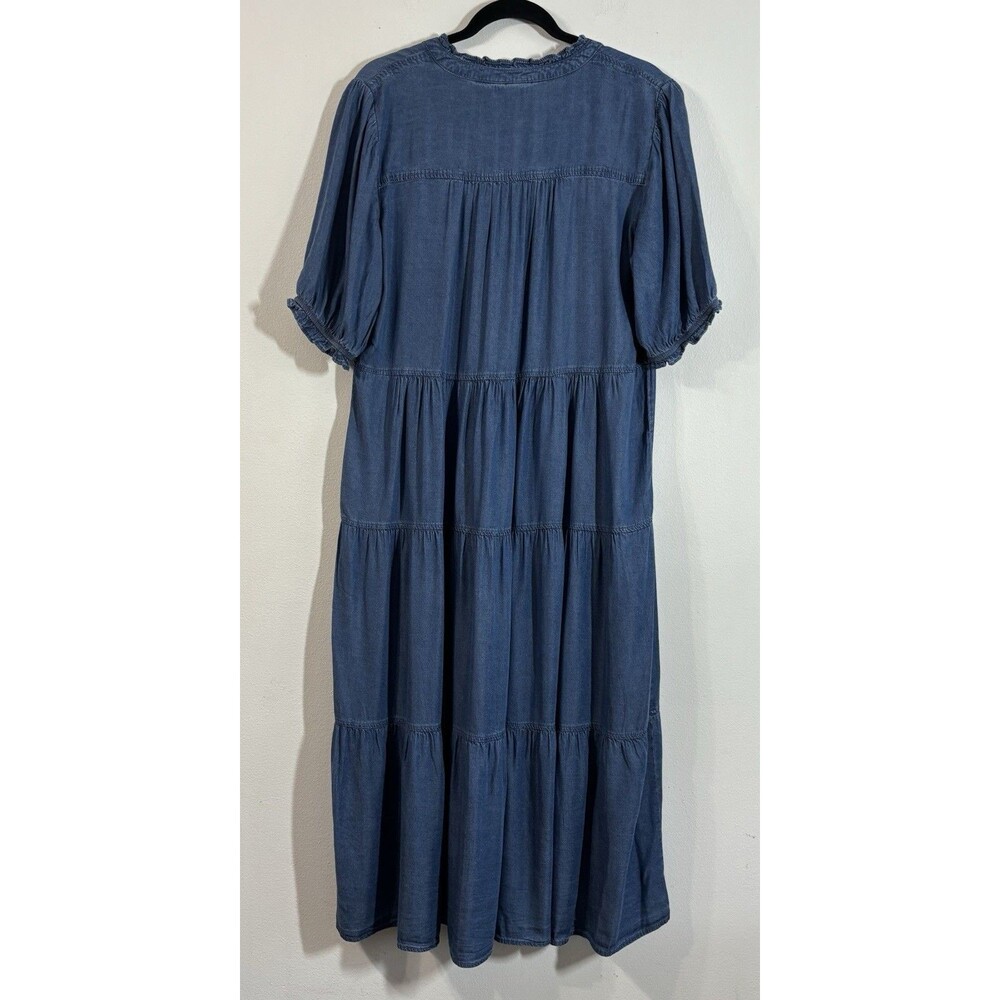 KATE & SAM Women’s Large Tiered Denim Midi Dress Blue Chambray Short Sleeve NWT - Picture 2 of 6